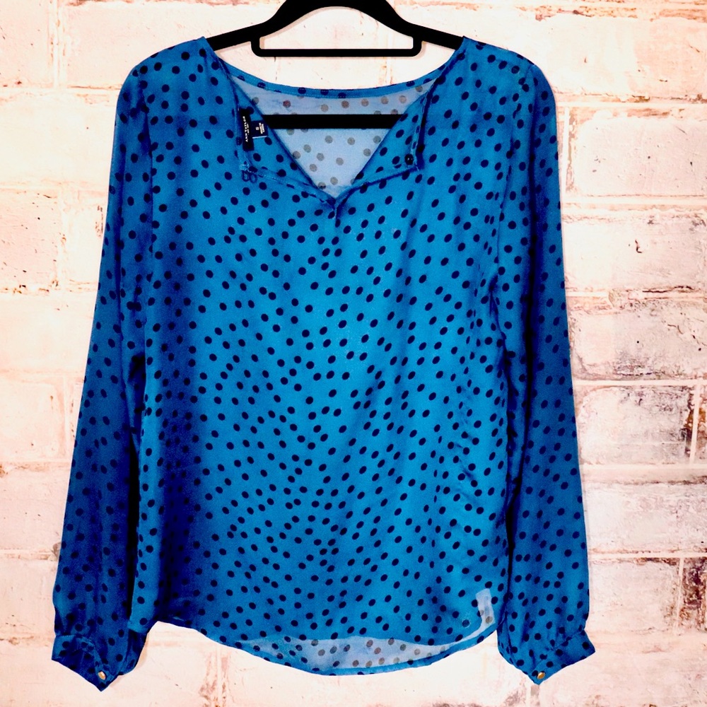 Ann Taylor Polka Dot Blue Blouse